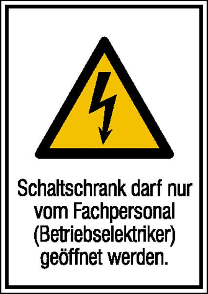 SafetyMarking Warn-Kombischild, Schaltschrank darf nur von Fachpersonal (Betriebselektriker) geöffnet werden, 13,1x18,5 cm, Folie, selbstklebend, 21.1296