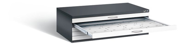 C+P Flachablageschrank Serie 7100_7200, H420xB1350xT960mm, Farbe: Schwarzgrau / Verkehrsweiß, Bügelgriff, 7200-000 S10275