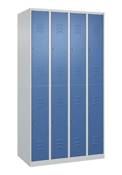 C+P Doppelstöckiger Spind Classic PLUS, 4 Abteile, 1850x1000x500mm, 7035/5023, Zylinderschlösser, 080300-49 S10023