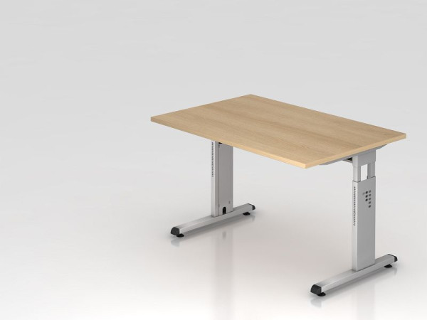 Hammerbacher Schreibtisch C-Fuß 120x80cm Eiche/Silber, Arbeitshöhe 65-85 cm, VOS12/E/S