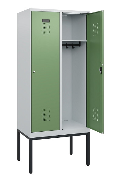 C+P Spind Evolo PLUS, Gestell, 2 Abteile, 1950x800x500mm, 7035/6011, Zylinderschloss, 0490305-22 S10036