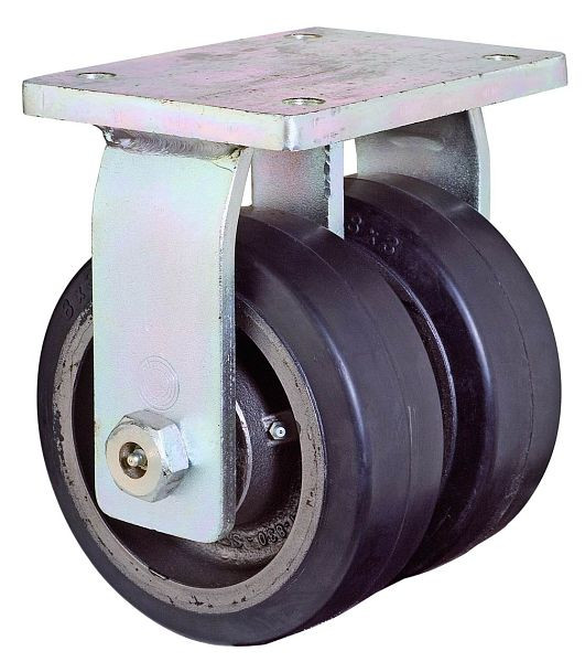 BS Rollen Schwerlastdoppelrolle, Bockrolle, Rad-Breite 2x75 mm, Rad-Ø 200 mm, Tragfähigkeit 1100 kg, Elastik-Reifen schwarz, Guss, Kugellager, S110.B81.200