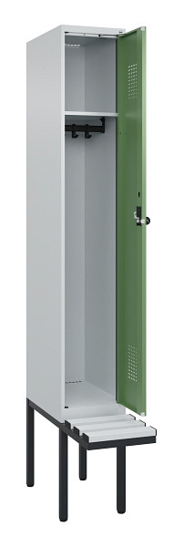 C+P Spind Evolo PLUS, 1 Abteile, 2120x300x815mm, 7035/6011, Haken 3, Drehriegel, Sitzfläche Kunststoff, 0490407-10 S10064
