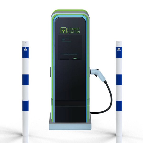 Stein HGS Absperrpfosten als E-Ladesäulenschutz, Pfosten Ø 60 mm, blau, weiß, 63694.0001