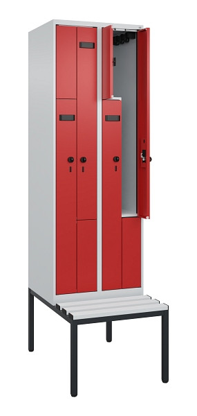 C+P Z-Spind Evolo PLUS, Bank, 4 Fächer, 2120x600x815mm, 7035/3000, Drehriegel, Sitzfläche Kunststoff, Sitzbank, 0490537-204 S10057