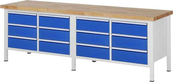 RAU Werkbank Serie 8000 - Gestell-Bauweise (Schweißgestell), 2 Doppel-Unterbau-Container (6x Schublade), 2500x840x700 mm, 03-8473A2-257B4S.11
