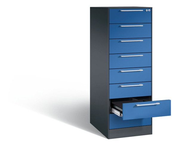 C+P Karteischrank Asisto, H1310xB440xT600mm, Farbe: Schwarzgrau / Enzianblau, Bügelgriff, 146225-822 S10016