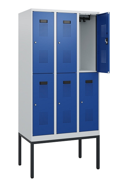 C+P Doppelstock-Spind Evolo PLUS, Gestell, 6 Fächer, 1950x900x500mm, 7035/5010, Zylinderschloss, 0493305-30 S10029