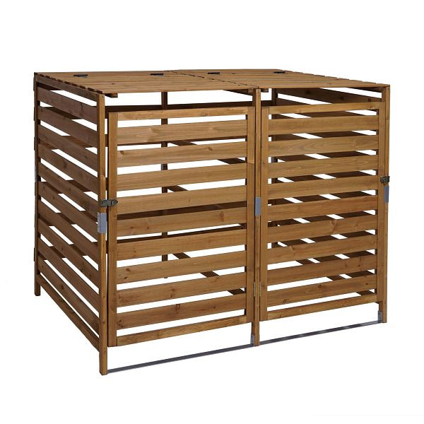 Mendler XL 2er-/4er-Mülltonnenverkleidung HWC-H62, Mülltonnenbox, erweiterbar 110x65x93cm Massiv-Holz, braun, 73861