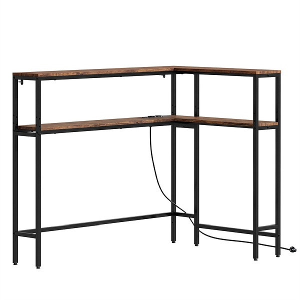 SoBuy Konsolentisch Flur Braun, Eckregal Wohnzimmer mit Steckdose, Arbeitsplatte MDF für Homeoffice, 120×80×101 cm, Tragkraft 48 kg, FSB105-E-N