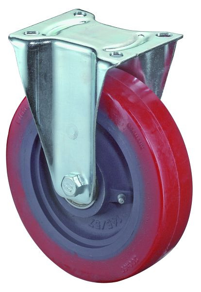 BS Rollen Transportrolle, Bockrolle, Rad-Breite 50 mm, Rad-Ø 150 mm, Tragfähigkeit 300 kg, Guss-Polyurethan, Radkörper Guss, Kugellager, L410.C11.150