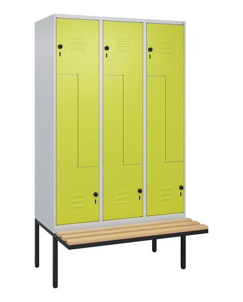 C+P Z-Spind Classic PLUS, Bank, 6 Abteile, 2120x1200x815mm, 7035/0024, Drehriegel, Buche-Sitzleisten, 0800437-326 S10010