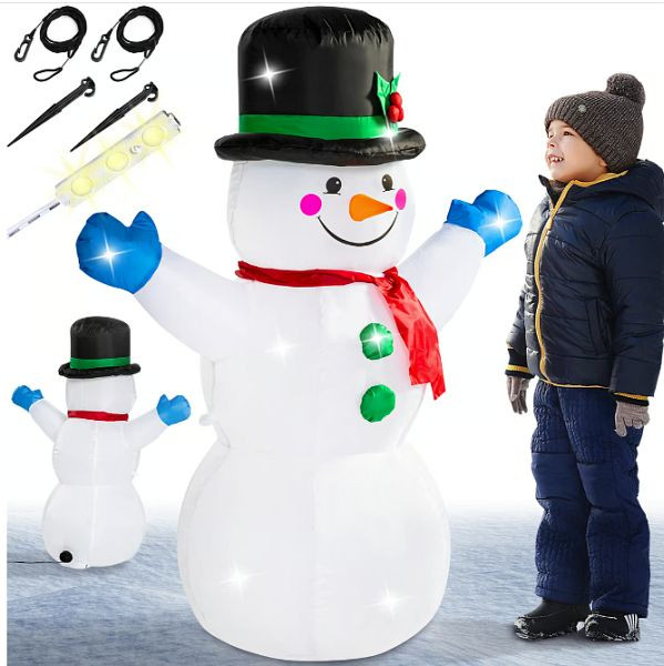 monzana Schneemann aufblasbar, Weihnachtsdekoration beleuchtet, 120 cm Höhe mit 3 LEDs, 107514