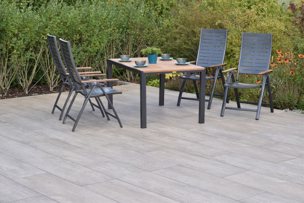 Merxx Tinos Set 5-teilig, 4 Tinos Klappsessel, Armlehnen aus Akazienholz, 1 Tisch 150 x 90 cm, Tischplatte aus Akazienholz, 50802-217