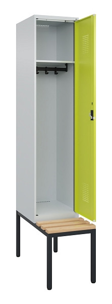 C+P Spind Evolo PLUS, 1 Abteile, 2120x400x815mm, 7035/0024, Haken 4, Zylinderschloss, Sitzfläche Buche-Hartholz, Sitzbank, 0490507-12 S10042