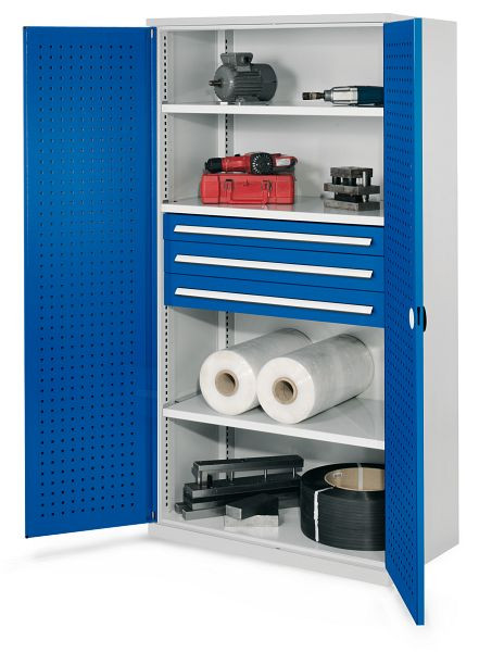 Kappes Schwerlastschrank ohne Mitteltrennwand, 1950 x 1000 x 600 mm, Mod 43, RAL 7035/5010, Lochplattentür, 1462.06.3016