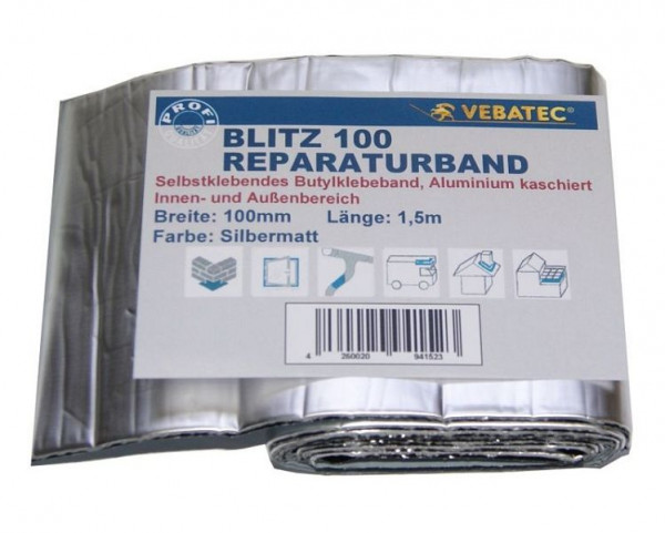 Vebatec Blitz Butyl Reparaturband Aluminium-Silbermatt 100mm x 1,5m, 132