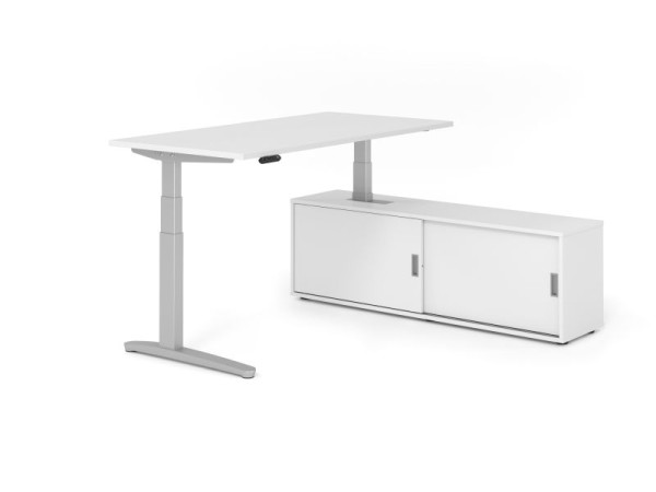 Hammerbacher Schreibtisch XBHM16, 160x80cm, Platte: Weiß, 25mm dick, C-Fuß Gestell Silber, Höhe: 65 - 129 cm, Weiß / Weiß, VXBHM16SB/W/S/W/W