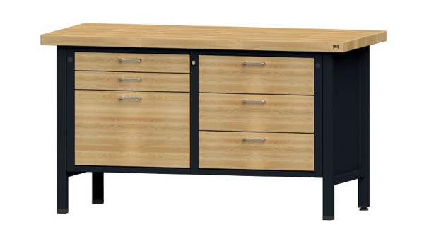 ANKE Werkbänke Kastenwerkbank, Modell 207 VH, 1500 x 700 x 850 mm, RAL 7016/Buche, BMP 50 mm, 312.022