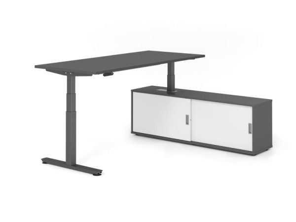 Hammerbacher Schreibtisch XDSM19, 180x80cm, Platte: Graphit, T-Fuß Gestell Graphit, Höhe: 63 - 127 cm, Graphit / Weiß, VXDSM19SB/G/G/G/W