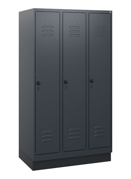 C+P Umkleidespind Classic PLUS, Sockel, 3 Abteile, 1630x900x500mm, 7016/7016, Drehriegel, 0800205-30 S10012