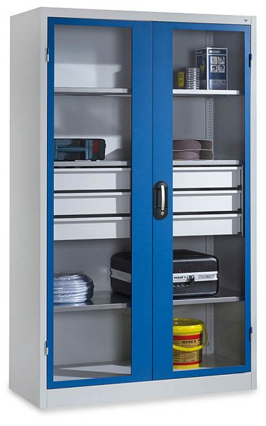 Bedrunka+Hirth Flügeltürenschränke, mit mittigem Schubladenblock und Sichtfenster, Maße in mm (BxTxH): 930 x 600 x 1950, 04156093G-2