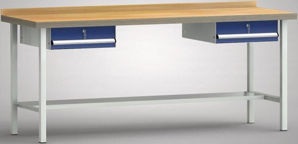 KLW Profi-Werkbank - 2000 x 700 x 905 mm L x T x H (ERGO-Version), links & rechts 1 Einzelschublade 150 mm Fh-EA, WP003E-2000M45-E7004