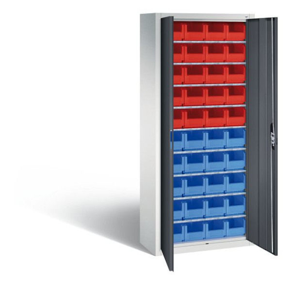 C+P Magazinschrank Serie 13, H1690xB700xT300mm, Farbe: Lichtgrau / Schwarzgrau, Muldengriff, 133413-22 S10043
