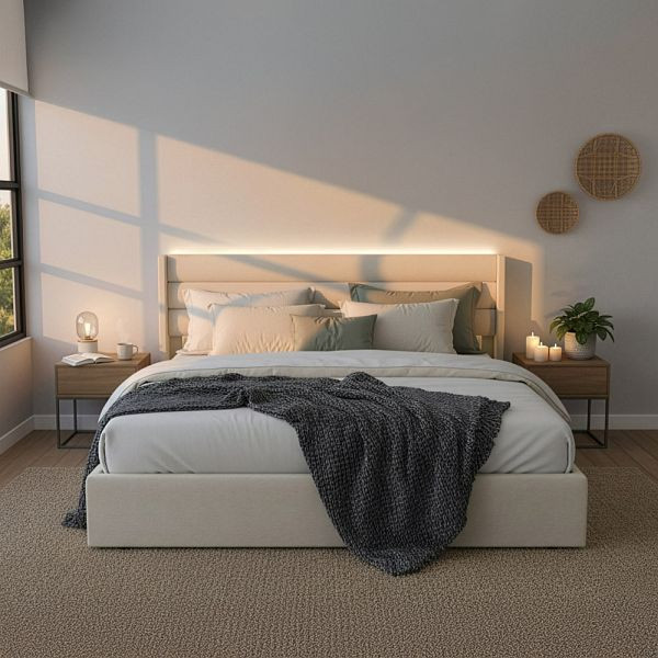 HOME DELUXE LED Bett SORINA Beige - 200 x 200 cm, 74674