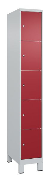 C+P Schließfachschrank Classic PLUS, Füße, 1950x300x500mm, 7035/3003, mit 5 Fächern, 080010-105 S10001