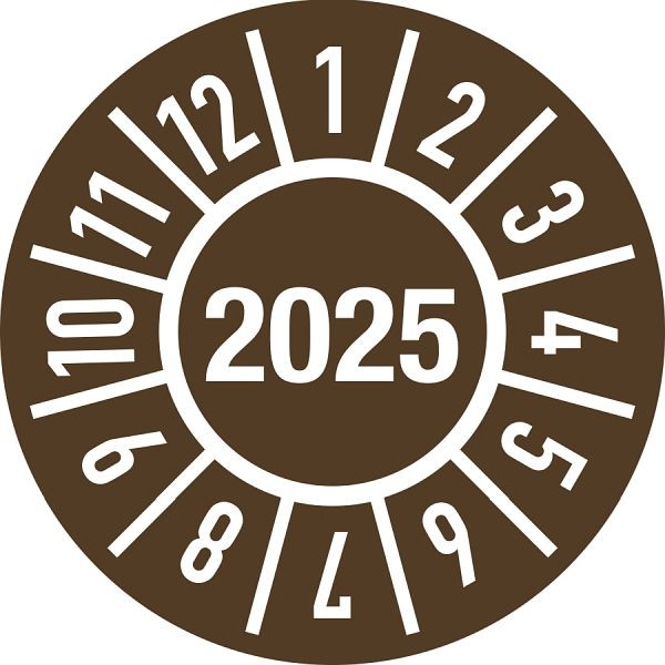 Moedel Prüfplakette Jahr 2025 mit Monaten, Folie, Ø 15 mm, VE: 10 Stück/Bogen, 102458