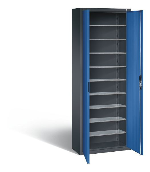 C+P Magazinschrank Serie 13, H1980xB700xT300mm, Farbe: Schwarzgrau / Enzianblau, Muldengriff, 133113-20 S10288
