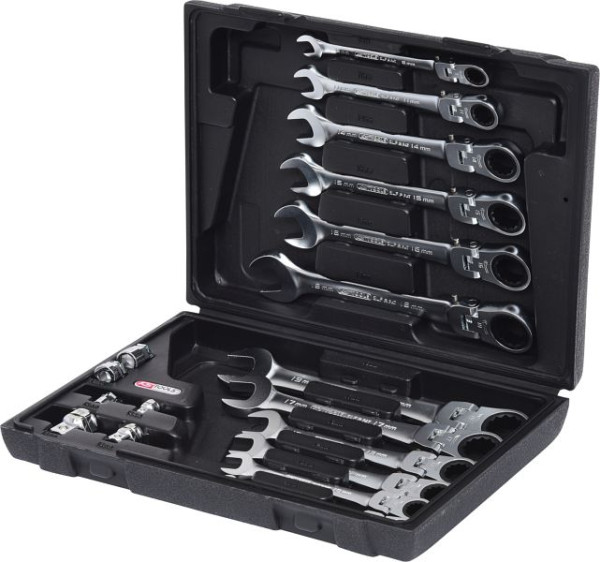 KS Tools GEARplus Gelenk-Ratschenringmaulschlüssel-Satz, 18-teiligfeststellbar, 503.4868