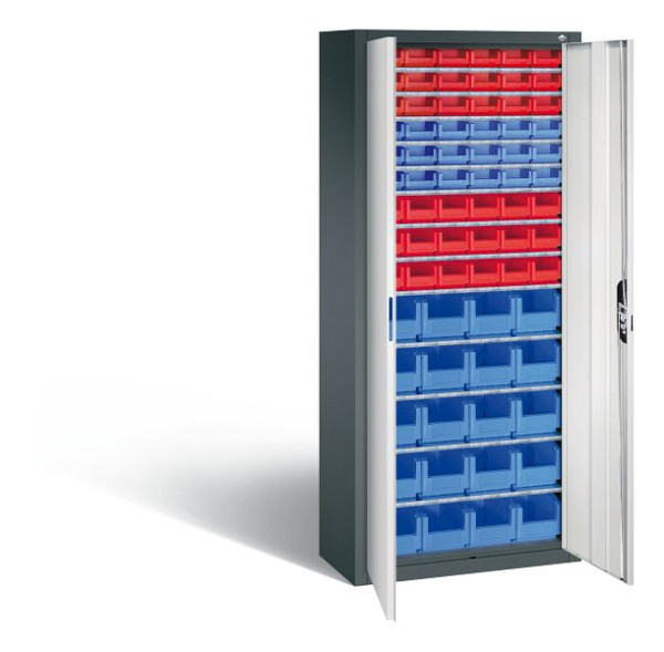 C+P Magazinschrank Serie 13, H1690xB700xT300mm, Farbe: Anthrazitgrau / Lichtgrau, Muldengriff, 133413-27 S10100