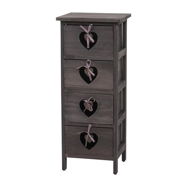 Mendler Kommode Forli, Schubladenkommode Schrank, 4 Schubladen mit Herzen 70x29x25cm, Shabby-Look, Vintage, grau-braun, 94460