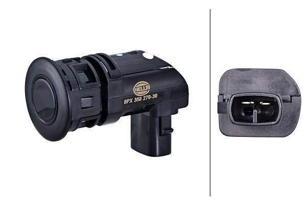 HELLA Sensor, Einparkhilfe, rund, 2-polig, gesteckt, lackierbar, 6PX 358 270-301