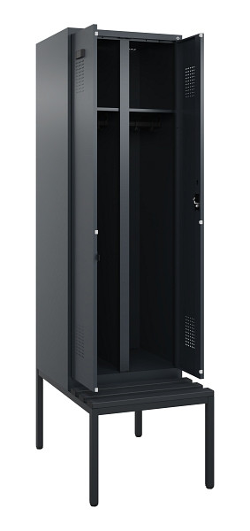 C+P Schwarz-Weiß-Spind Evolo PLUS, Bank, 2 Abteile, 2120x600x815mm, 7016/7016, Zylinderschloss, Sitzfläche Kunststoff, Sitzbank, 0490527-20 S10097