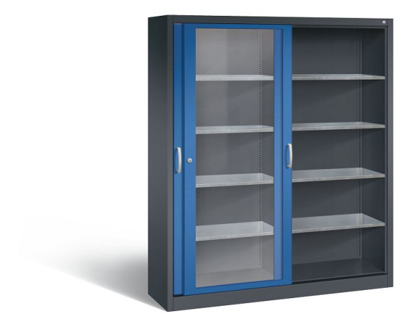 C+P Schiebetürenschrank Acurado, H1950xB1600xT400mm, Farbe: Schwarzgrau / Enzianblau, Bügelgriff, 2149-055 S10053
