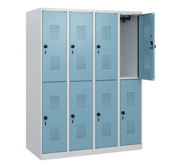 C+P Doppelstöckiger Spind Evolo PLUS, 8 Fächer, 1530x1200x500mm, 7035/0010, Drehriegel, 0493005-40 S10009
