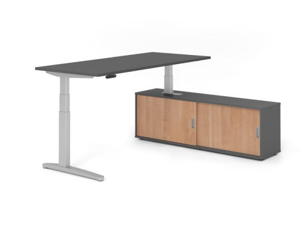 Hammerbacher Schreibtisch XBHM19, 180x80cm, Platte: Graphit, 25mm dick, C-Fuß Gestell Silber, Höhe: 65 - 129 cm, Ahorn, SB/G/S/G/N, VXBHM19SB/G/S/G/N