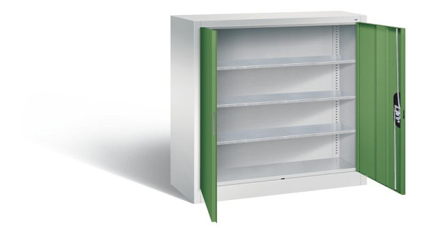 C+P Magazinschrank Serie 13, H1000xB1000xT420mm, Farbe: Lichtgrau / Resedagrün, Muldengriff, 133944-21 S10040