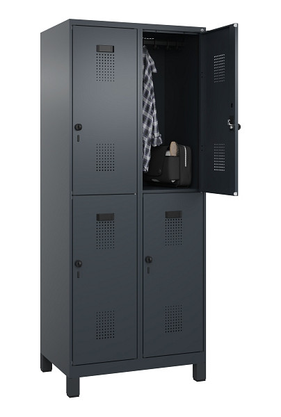 C+P Doppelstöckiger Spind Evolo PLUS, mit Füßen, 4 Fächer, 1950x800x500mm, 7016, RAL 7016 Anthrazitgrau, Drehriegel, 049310-22 S10016