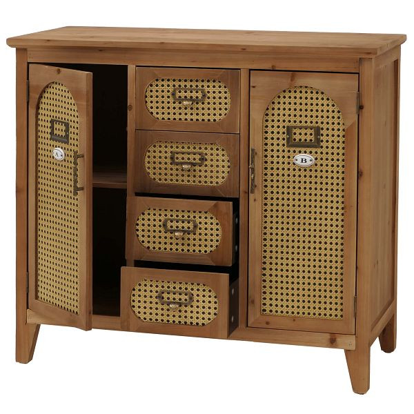 Mendler Apothekerkommode HWC-O63, Sideboard Schrank Staufächer Schubladen, Vintage Rattanoptik 80x91x40cm, Korpus natur, 139287