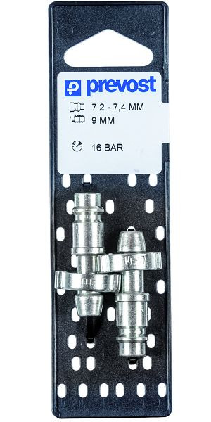 Prevost Nippel- Set 7,2-7,4 für Schlauchanschluss + Ohrklemme auf Lochplatte, für Schlauch mit Innendurchmesser 8 + 10 mm, VE: 2 Stück, CEE7 808810P