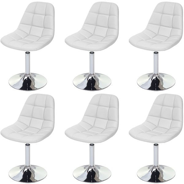 Mendler 6er-Set Esszimmerstuhl HWC-A60, Stuhl Drehstuhl, Chrom, Kunstleder weiß, 47840+47840+47840