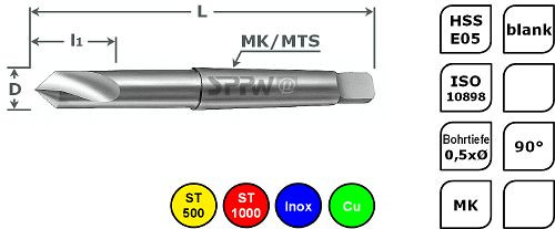 SPPW NC-Anbohrer HSS-E05 90° ISO MK L: 130x30 - Ø12,0, 1234401200