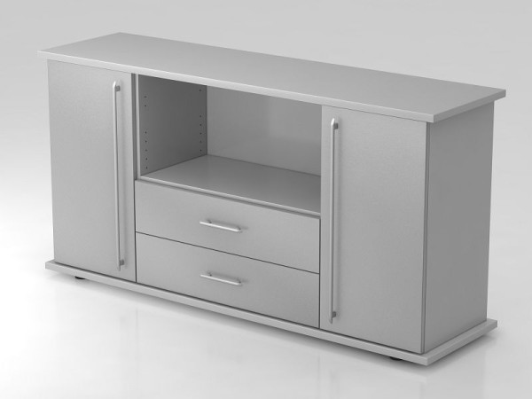 Hammerbacher Sideboard 2 Türen, 2, Schübe, Relinggriff Grau/Silber, 166,1x44,8x84 cm (BxTxH), VSBTS/5/S/RE