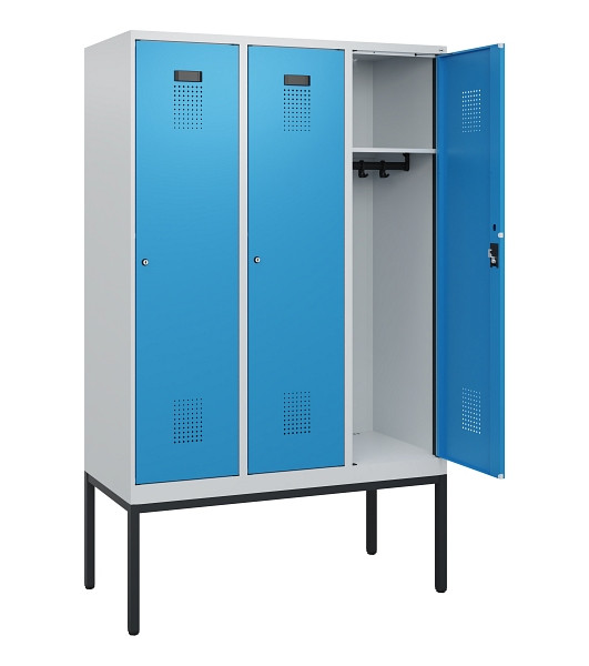 C+P Spind Evolo PLUS, Gestell, 3 Abteile, 1950x1200x500mm, 7035/5012, Zylinderschloss, 0490305-32 S10031