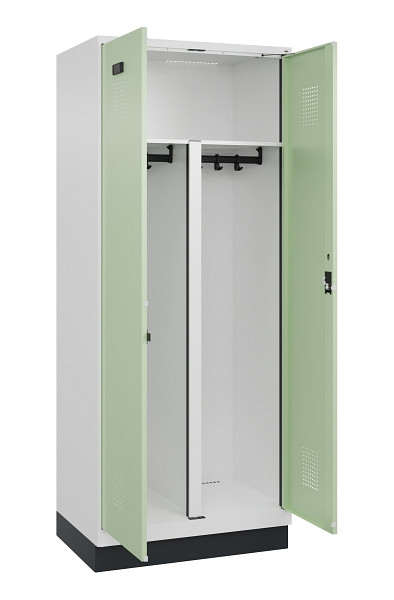 C+P PSA Schwarz-Weiß-Spind Evolo PLUS, mit Sockel, 2 Abteile, 1950x800x500mm, 90, Frontfarbe RAL 6019 Weissgrün, Zylinderschloss, 049022-22P S10046