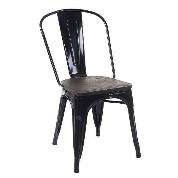 Mendler Stuhl HWC-A73 inkl. Holz-Sitzfläche, Bistrostuhl Stapelstuhl, Metall Industriedesign stapelbar, schwarz, 74893
